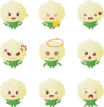 Cute Cauliflower Character Expression Set