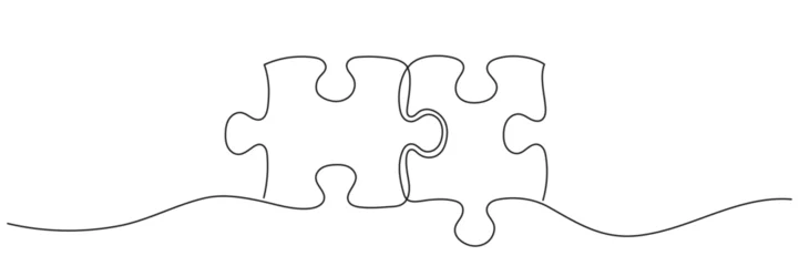 One line puzzle pieces connection concept .editable stroke. vector © dariachekman