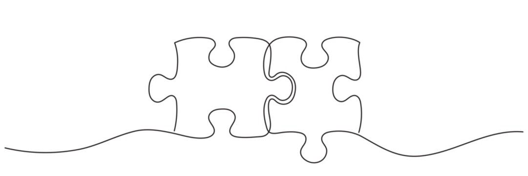 One line puzzle pieces connection concept .editable stroke. vector