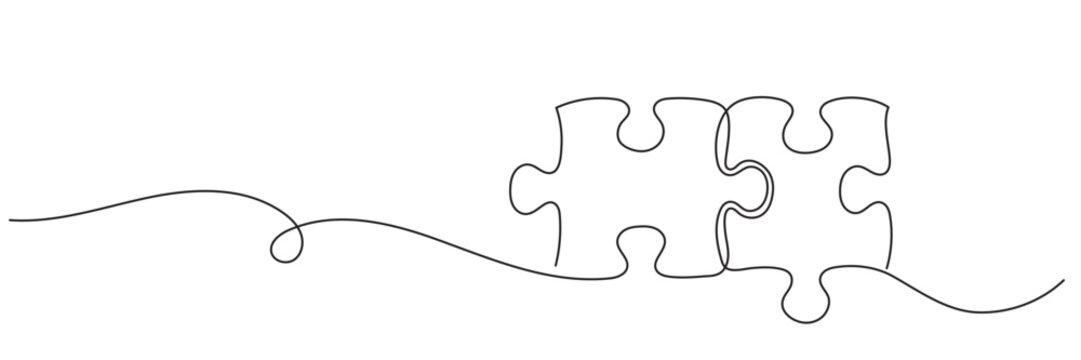 One line puzzle pieces connection concept .editable stroke. vector
