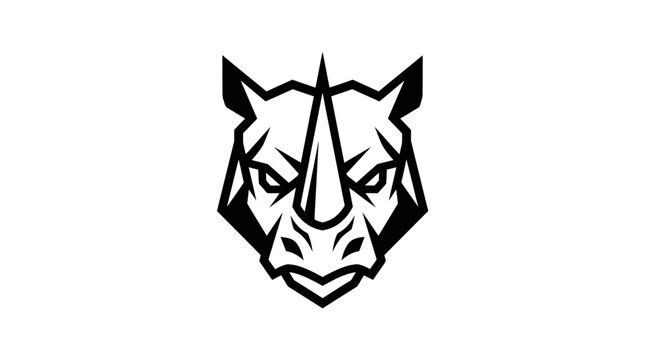 Black Rhinoceros Face Logo Illustration.