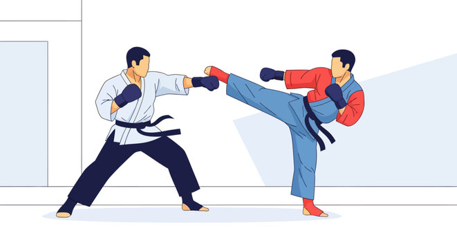 Two men practicing martial arts techniques.