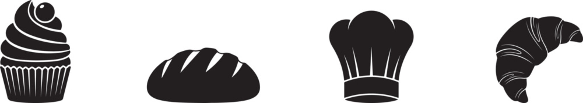 Bakery bread pastry silhouette icon collection