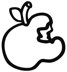 Fototapeta premium Hand drawn bite apple outline for kid colouring book, art, painting, healthy snack, fruit, food, people, diet, exercise, sport, lifestyle, grocery shopping, supermarket, breakfast, light lunch, vegan