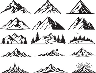 Fototapeta premium Mountain Landscape Vector Illustration with Pine Forest, Sunrise, and Minimal Flat Design