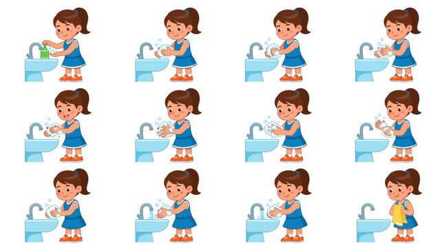 Girl Washing Hands Step-by-Step Hygiene Routine