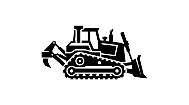 Black silhouette illustration of a tracked bulldozer heavy machinery