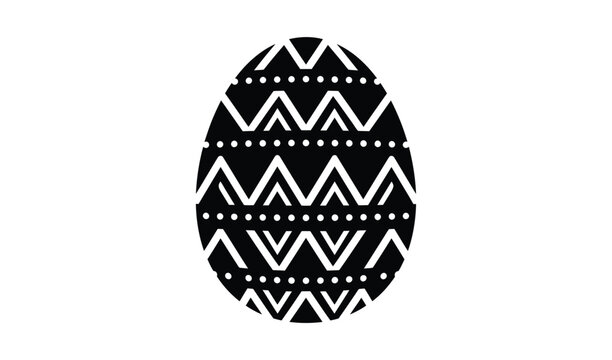 Black and white zigzag patterned Easter egg illustration with geometric tribal design on white background