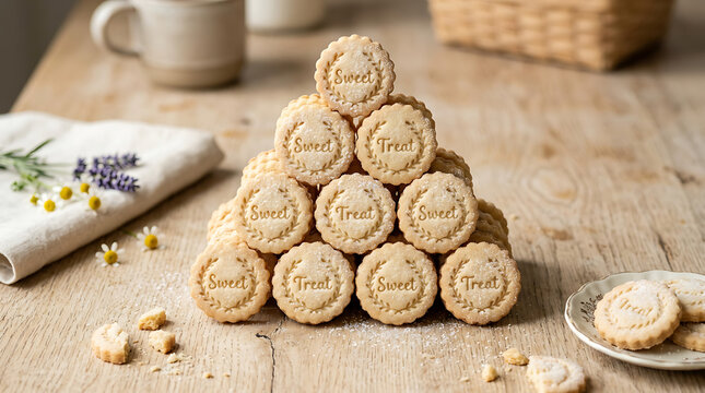 Stacked Pyramid of Sweet Treat Sugar Cookies with Golden Brown Texture