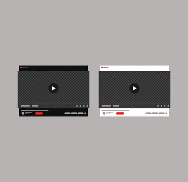 YouTube video template mockup, light and dark player frame. Youtube app interface blank video screen frame. channel video player page mockup. 

