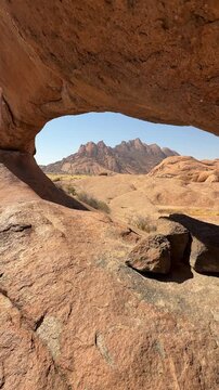 Iconic rock arch at Spitzkoppe in the Namib Desert of Namibia.