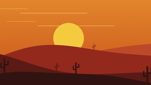 Stylized Desert Landscape at Sunset with Cacti