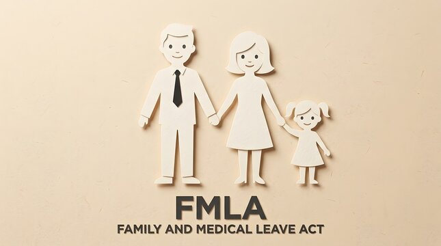 Family and Medical Leave Act FMLA conceptual illustration with paper cut figures of a father mother and young daughter