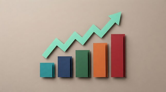 Paper bar chart with upward trending arrow