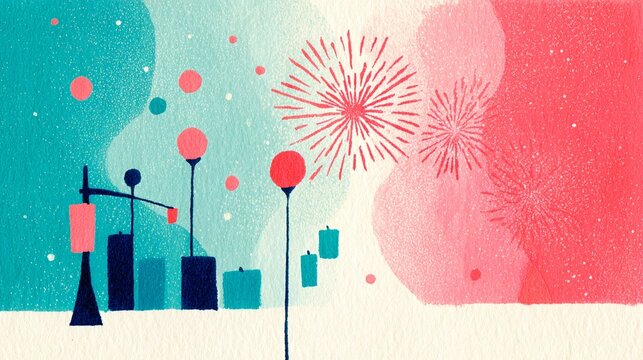 Risograph limited color print teal pink cloud shapes with firewo
