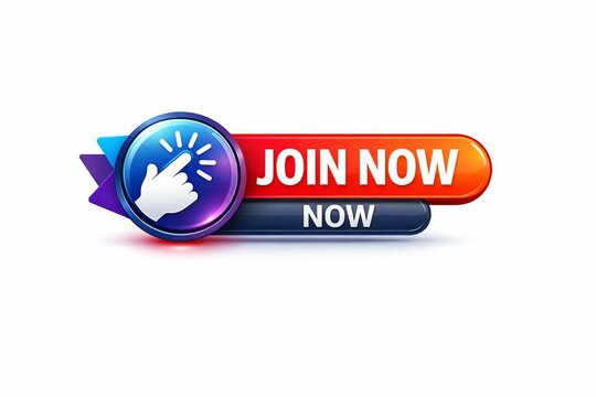 Bright call-to-action button with hand icon and join now text