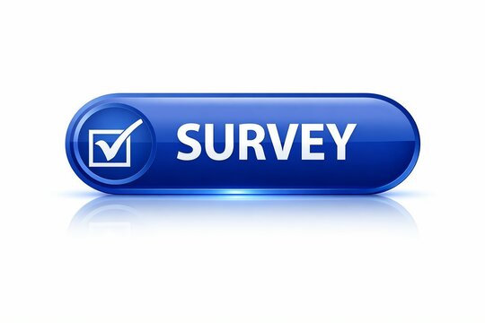 Modern blue survey button with checkmark icon