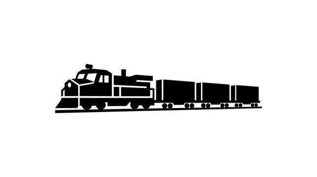 Silhouette of a steam locomotive and freight cars on a track