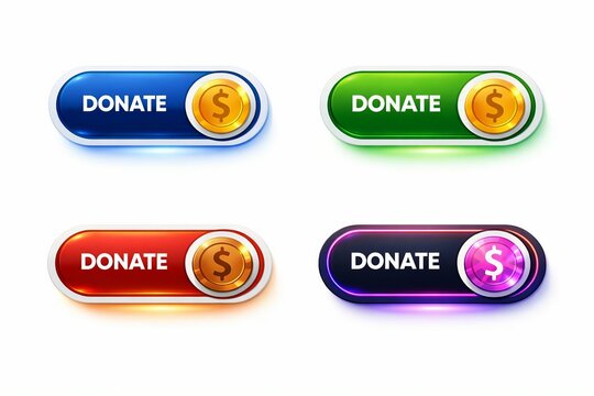 Four colorful donate button icons with dollar sign
