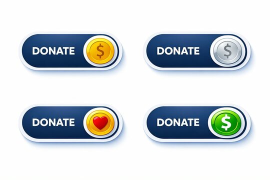 Modern donate button set with different currency icons
