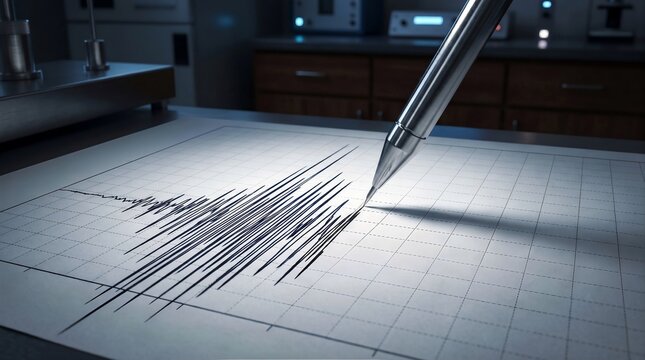 Seismograph Recording Earthquake Activity Close Up with Precision Monitoring Instrument