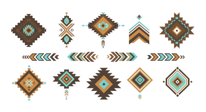 Collection of Native American Inspired Geometric Patterns and Symbols.