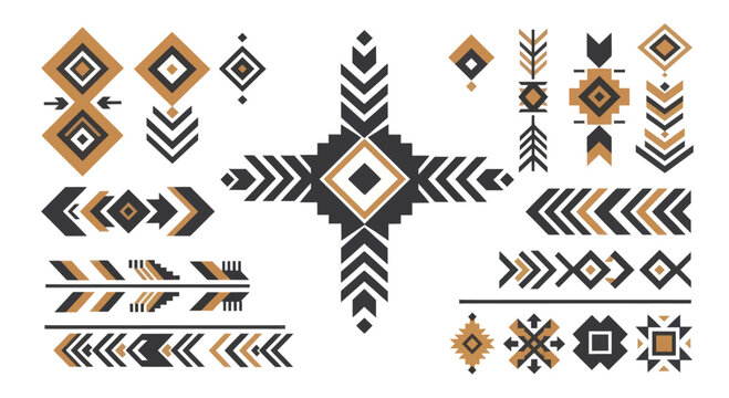 Collection of Native American inspired geometric tribal patterns and symbols.