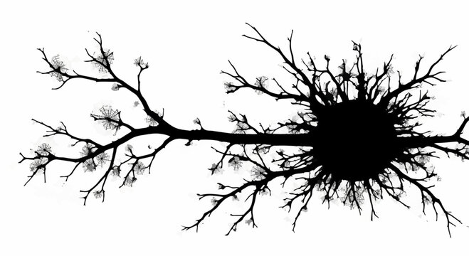 Abstract silhouette of a complex biological nerve cell with branching dendrites