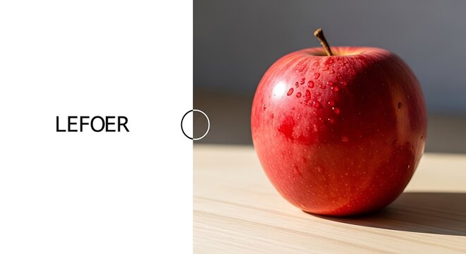 Single red apple on white background studio shot.
