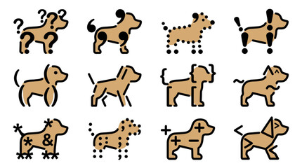Obraz premium An icon set stock of various dogs on Sunday in different poses and expressions.