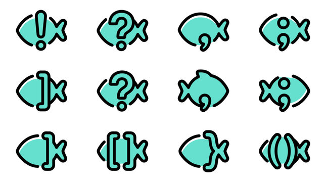 A set of various icon stock fish illustrations on Sunday for design