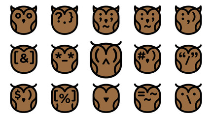 Fototapeta premium A collection of various emoticon owl faces icons set on a white background for sunday