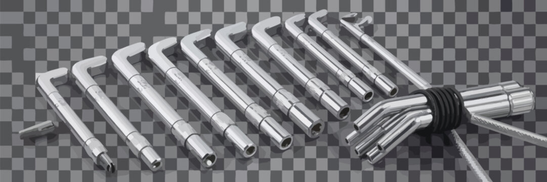 Allen key set hex key wrench tool collection isolated PNG transparent