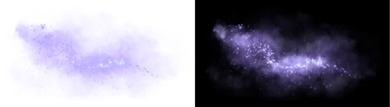 Vibrant purple magic stardust cloud featuring glowing particles with a soft ethereal mist effect rendered in high resolution on transparent PNG&nbsp;background
