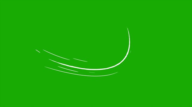 Animated White Wind Swoosh Motion Graphics Overlay on Green Screen, Dynamic Air Flow Speed Lines, Curved Wind Trail, Cartoon Whoosh Effect, VFX Transition for Video Editing and Content Creation