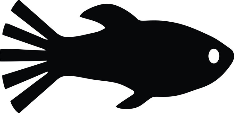 Black silhouette of a fish with a five-pointed fan tail vector illustration EPS PNG file