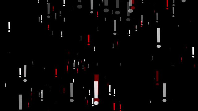 Flying Exclamation Mark Seamless Loop Animation. Abstract Background with Floating Warning Symbols for Important Notifications