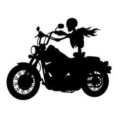 Fototapeta premium Black silhouette motorcycle rider, woman on bike, motorbike icon, vector illustration isolated on White Background