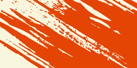 Abstract orange halftone background with sharp diagonal brush strokes and grunge texture. © Raden