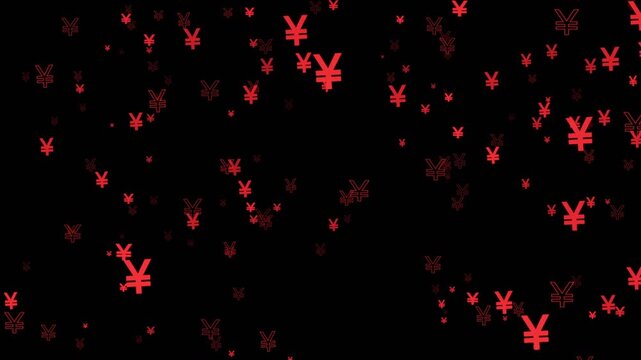 Animated yen currency icons with alpha channel create a seamless loop for finance, banking, and business motion graphics.