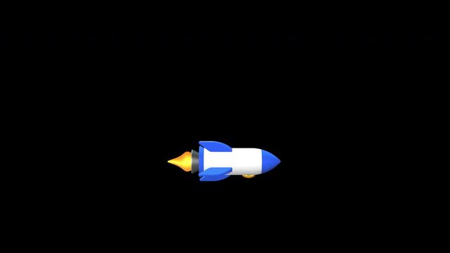 Rocket launch business success horizontal move on transparent background for startup growth, product launch, innovation, business success, career growth, goal achievement