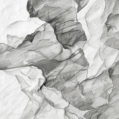 Fototapeta premium Close-up pencil drawing of abstract rock formations with textured lines and shading, creating a monochromatic abstract