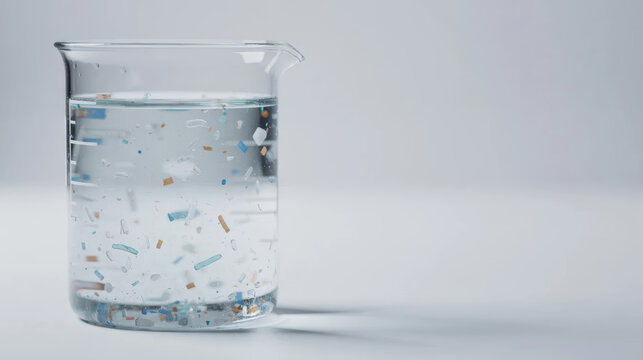 Microplastics in water beaker pollution concept