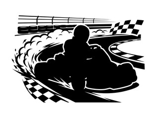 Obraz premium Silhouette of a gokart racer speeding around a track.
