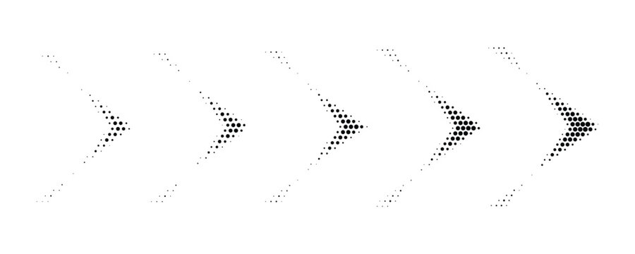 Progressing chevron arrows in halftone dot pattern moving forward with subtle gradient fade