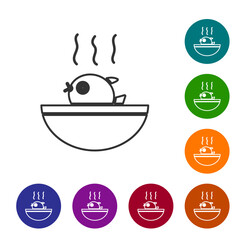 Black line Puffer fish soup icon isolated on white background. Fugu fish japanese puffer fish. Set icons in color circle buttons. Vector. © vector_v