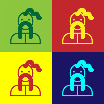 Pop art Ukrainian cossack icon isolated on color background. Vector