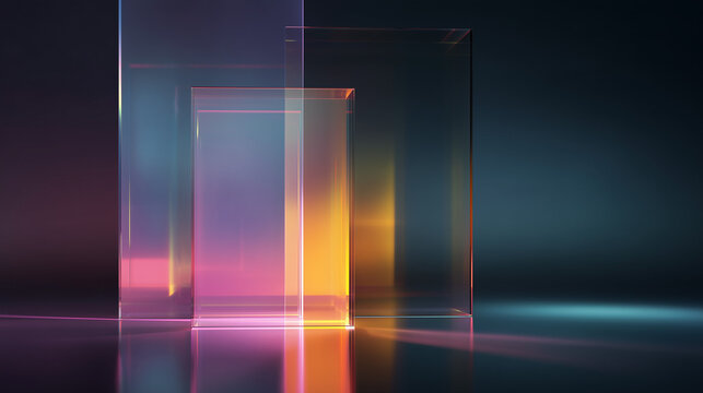 Transparent 3D glass blocks with layered luminous reflections