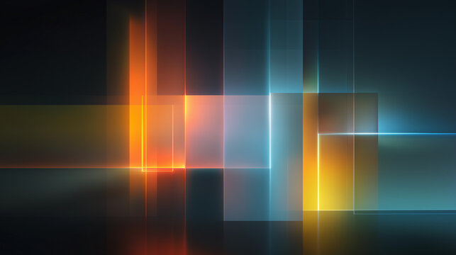 Abstract 3D luminous glass panels with geometric light composition