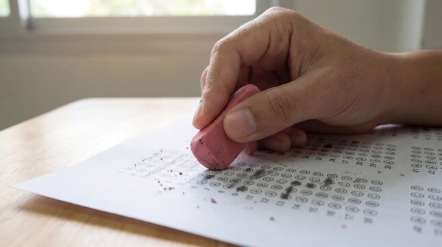 erasing pencil marks on exam answer sheet